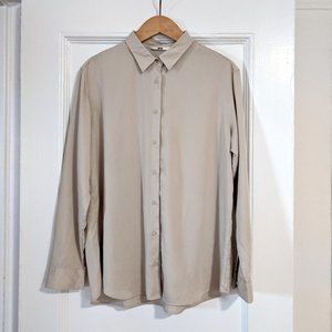 L Uniqlo Rayon Long-Sleeve Blouse - Natural
